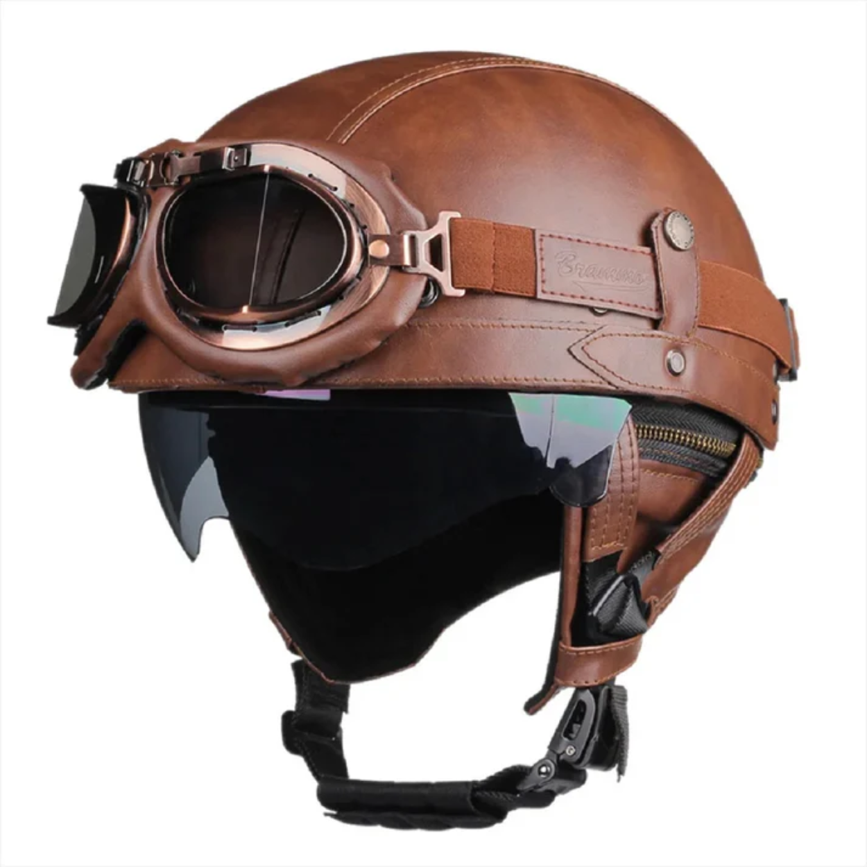 Schwarzer Vintage Halbjet Motorradhelm