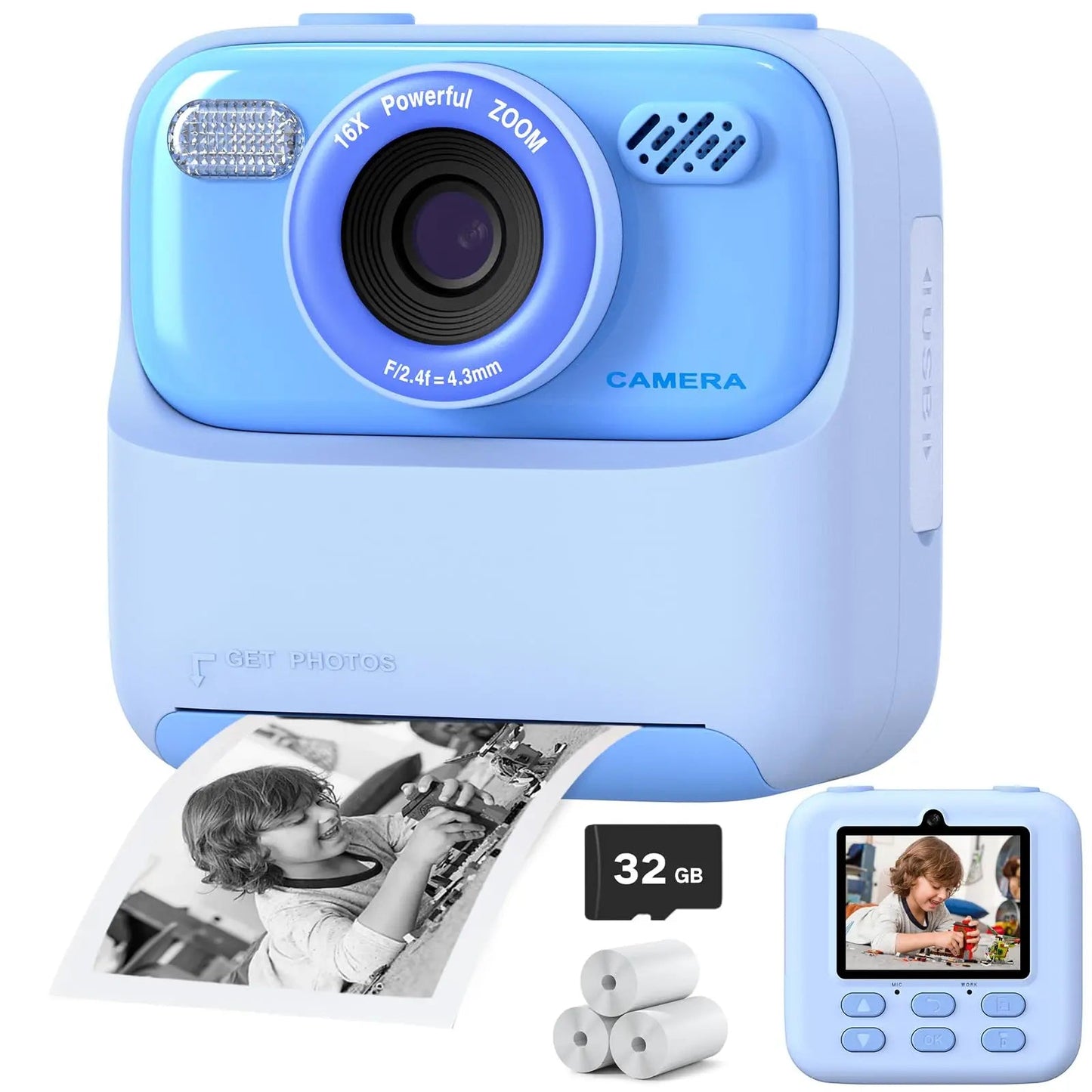 Bunte Sofortbildkamera für Kinder mit HD-Selbstauslöser und 32GB Speicher