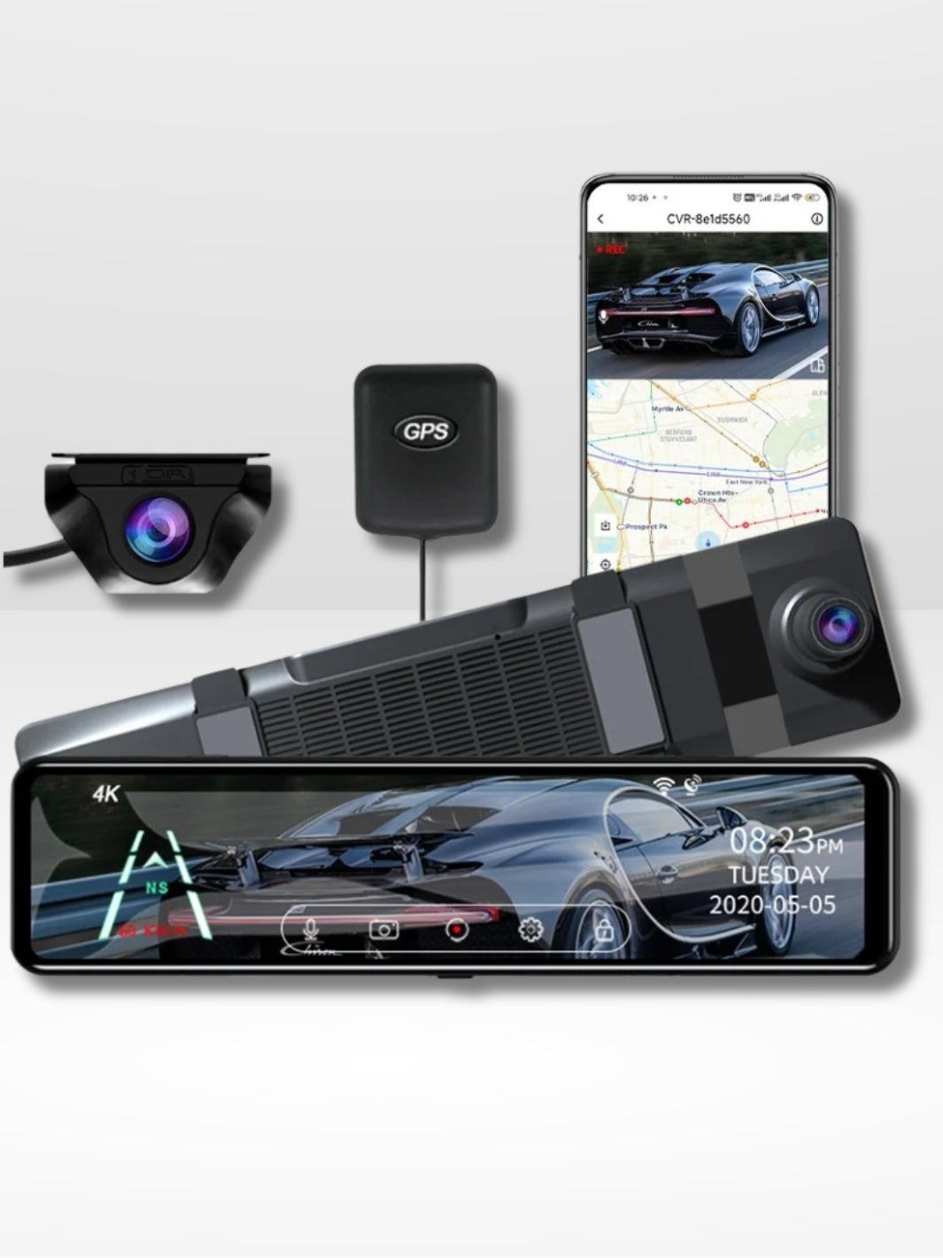 4K-Rückspiegelkamera mit GPS und Aufnahmefunktion