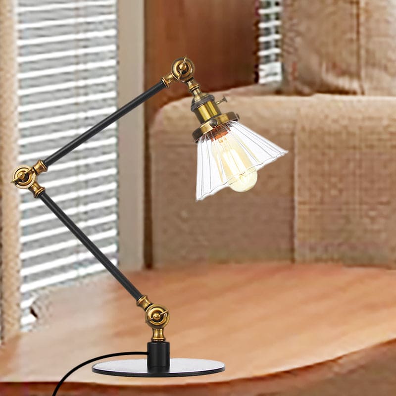Elegante Tischlampe aus klarem konischem Glas