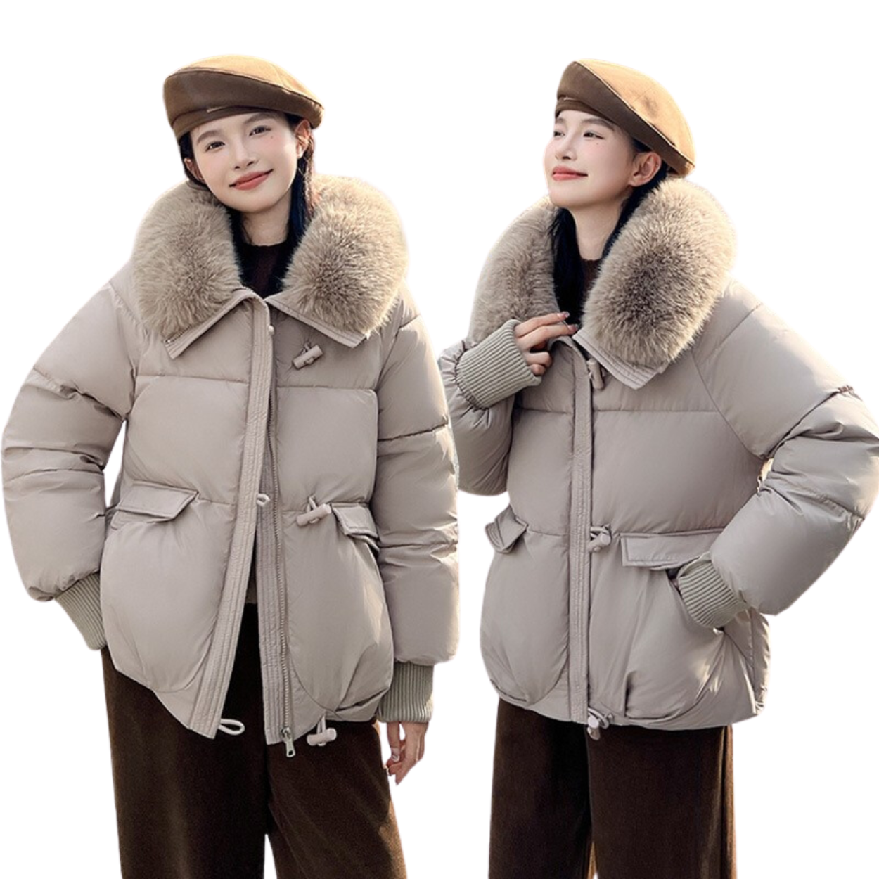 Kurze Winterparka mit gefütterter Kapuze
