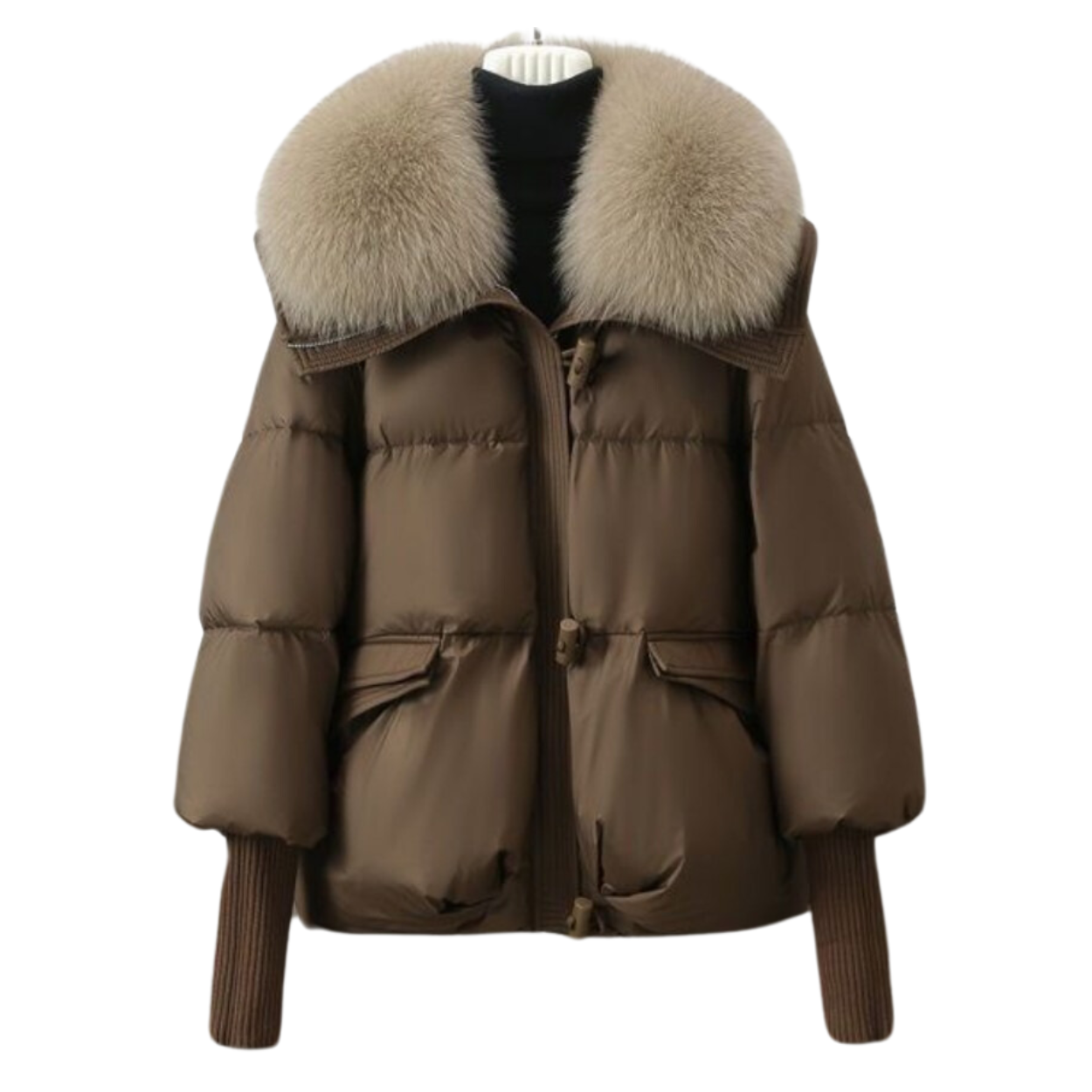 Kurze Winterparka mit gefütterter Kapuze