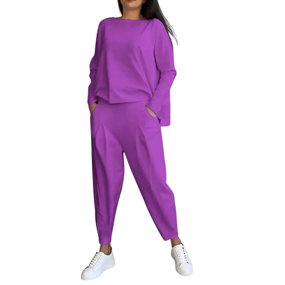 Lässiges Damen-Set 2-teilig Sweatshirt und Hose mit Hoher Taille