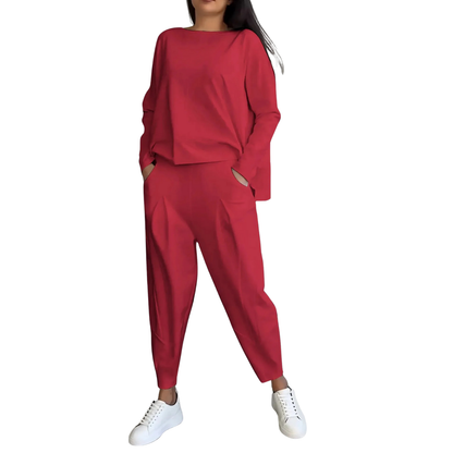 Lässiges Damen-Set 2-teilig Sweatshirt und Hose mit Hoher Taille