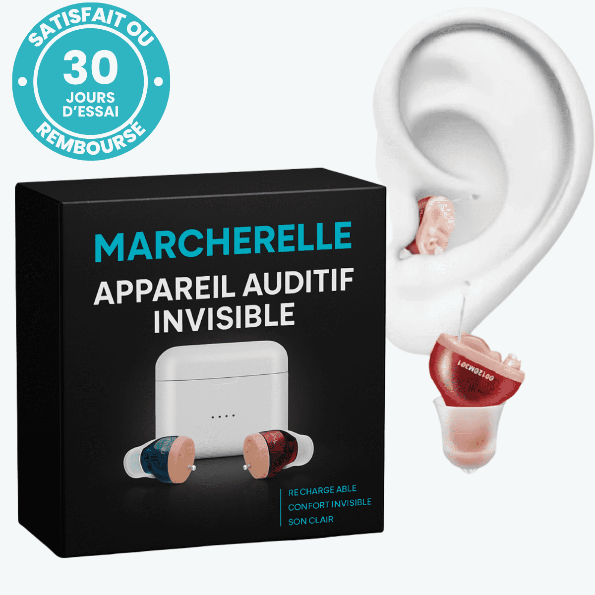 Marcherelle™ – Appareil Auditif Invisible Rechargeable Discret & Haut de Gamme