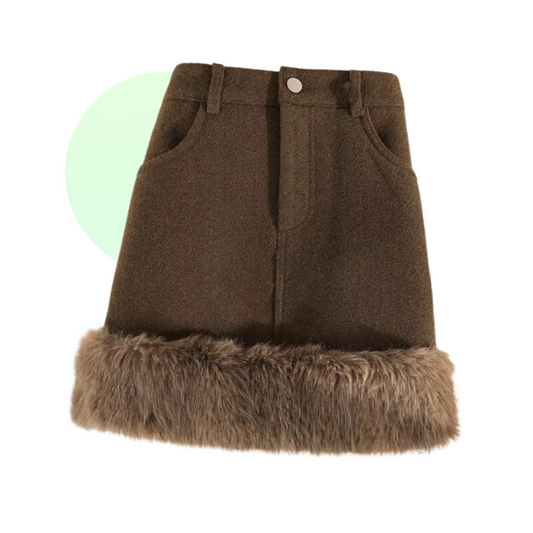 Jupe Hiver Femme Courte et Élégante avec Col de Fourrure - Marcherelle