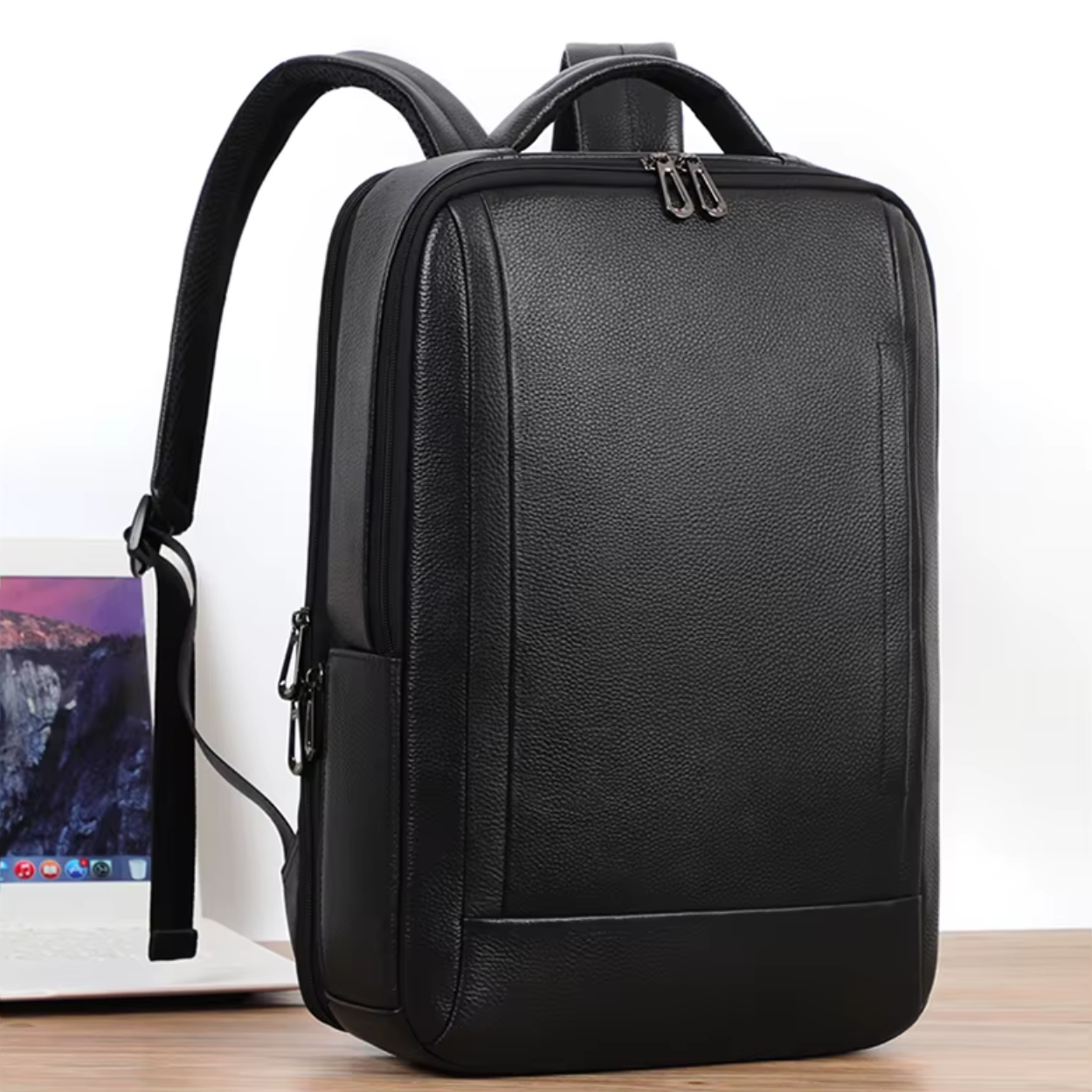 Retro Leder Laptop-Rucksack mit USB-Anschluss