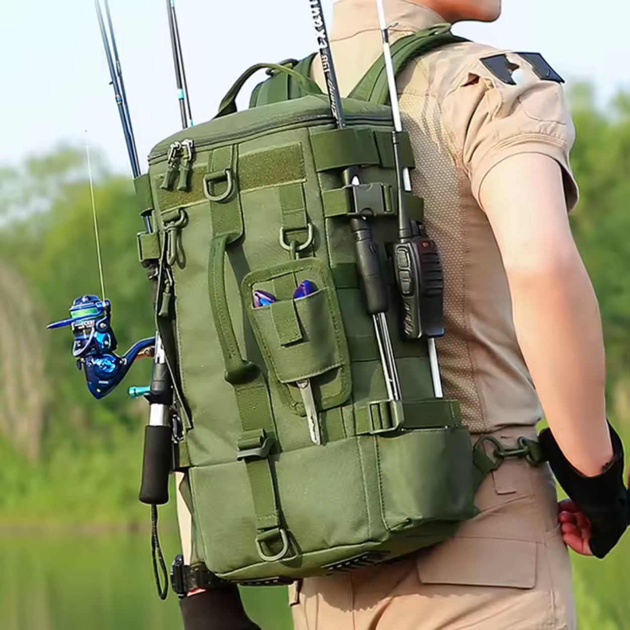 Wasserdichter und vielseitiger Angelrucksack für Wanderungen