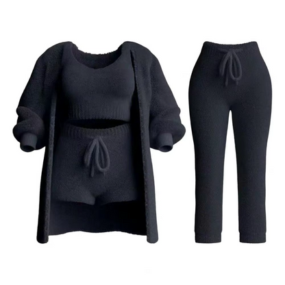 Komplettes Damen-Sportoutfit: Pullover, Sport-BH, Hose und Cardigan