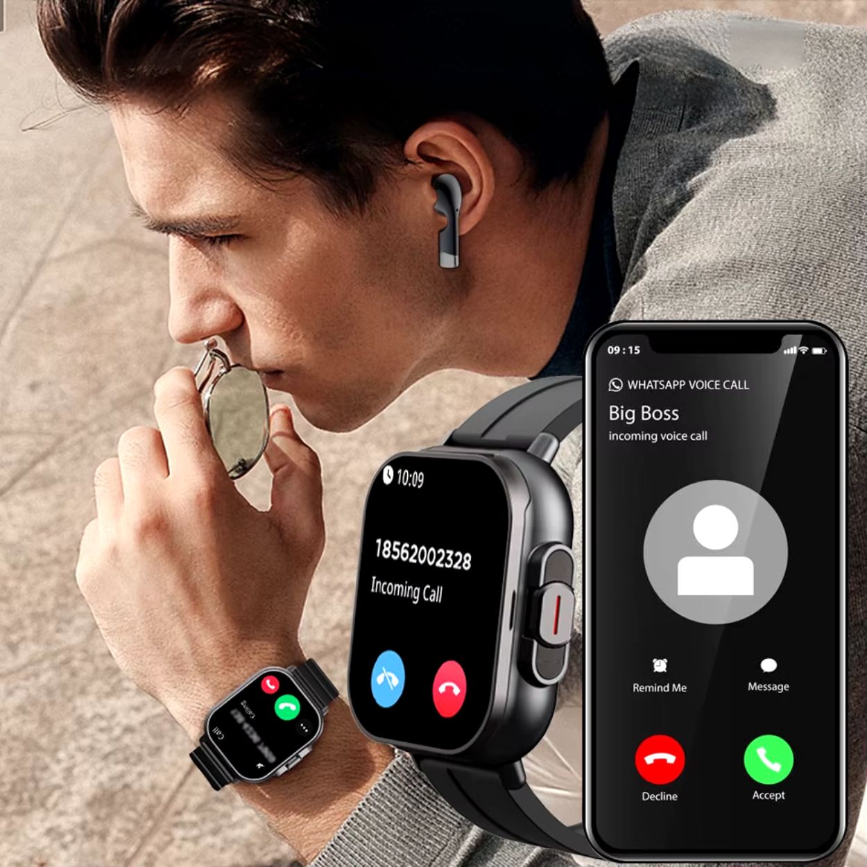 Smartwatch mit integrierten Bluetooth-Kopfhörern