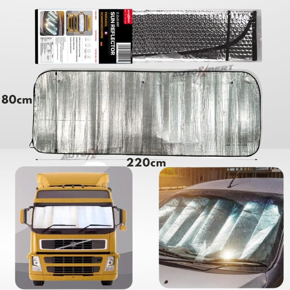 Schwarzer Autosonnenschutz mit Cool Ride Logo