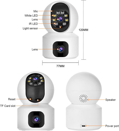 Marcherelle™ – WLAN-Sicherheitskamera mit Doppelobjektiv und HD-Sicht