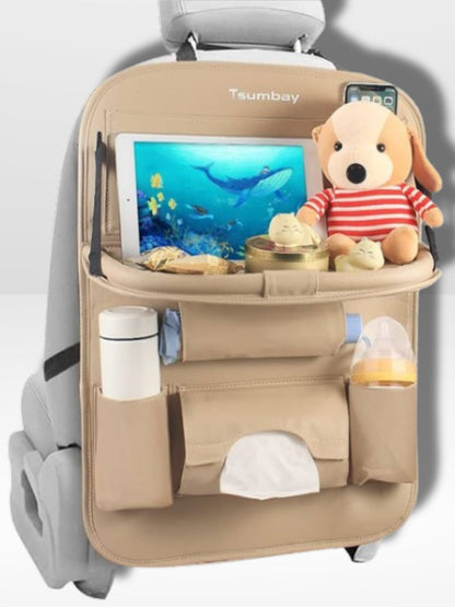 Autositzhalterung mit Klapptablett aus Leder