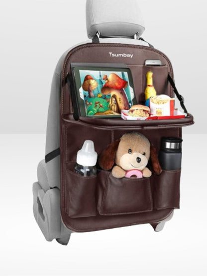 Autositzhalterung mit Klapptablett aus Leder